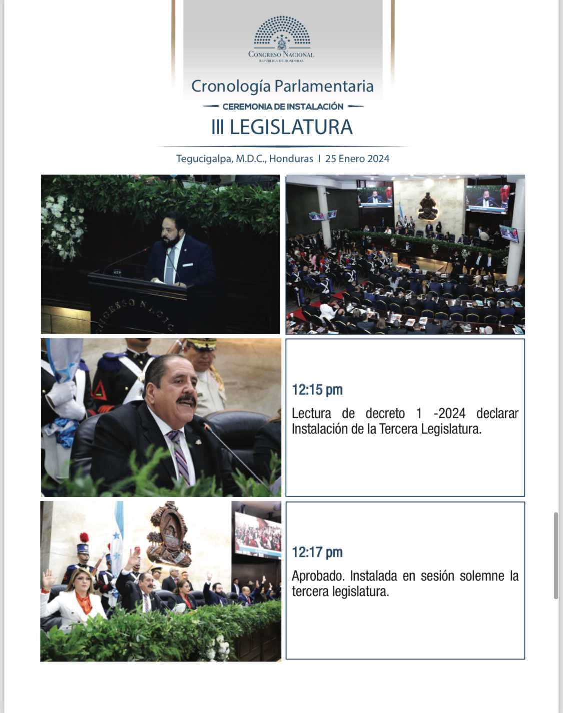 Cronología Parlamentaria Instalación III Legislatura 